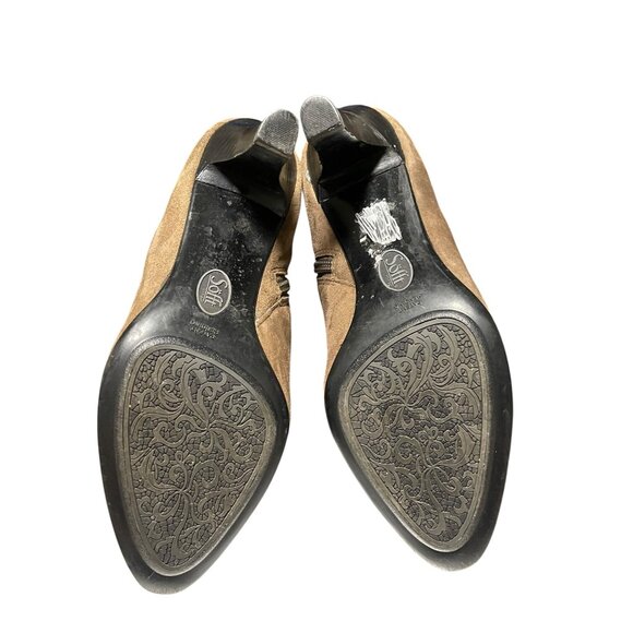 SOLF.Women Brown Suede Knee-High Heeled Boots Size 7.5   & Button Details - Picture 2 of 13